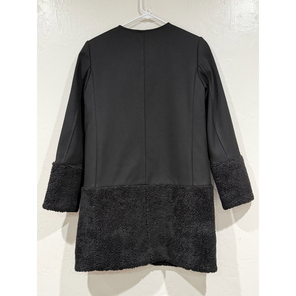 Club Monaco Black Faux Fur Trim Zip Front Coat Jacket XS 295681708 Mixed Media - Picture 3 of 9